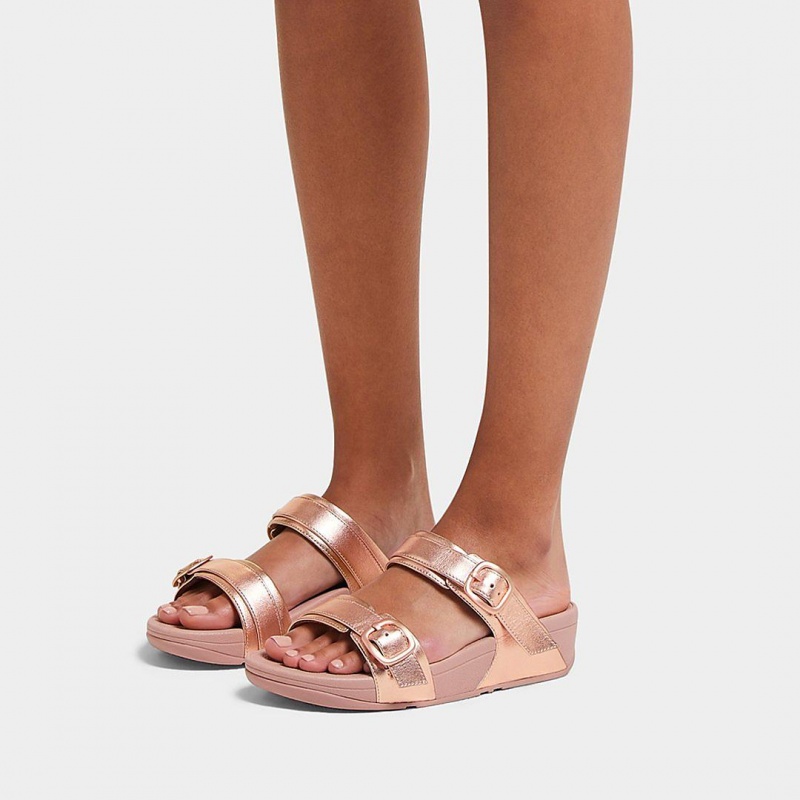 Rose Gold Fitflop Lulu Leather Women's Slides | PH-2371GWYXL