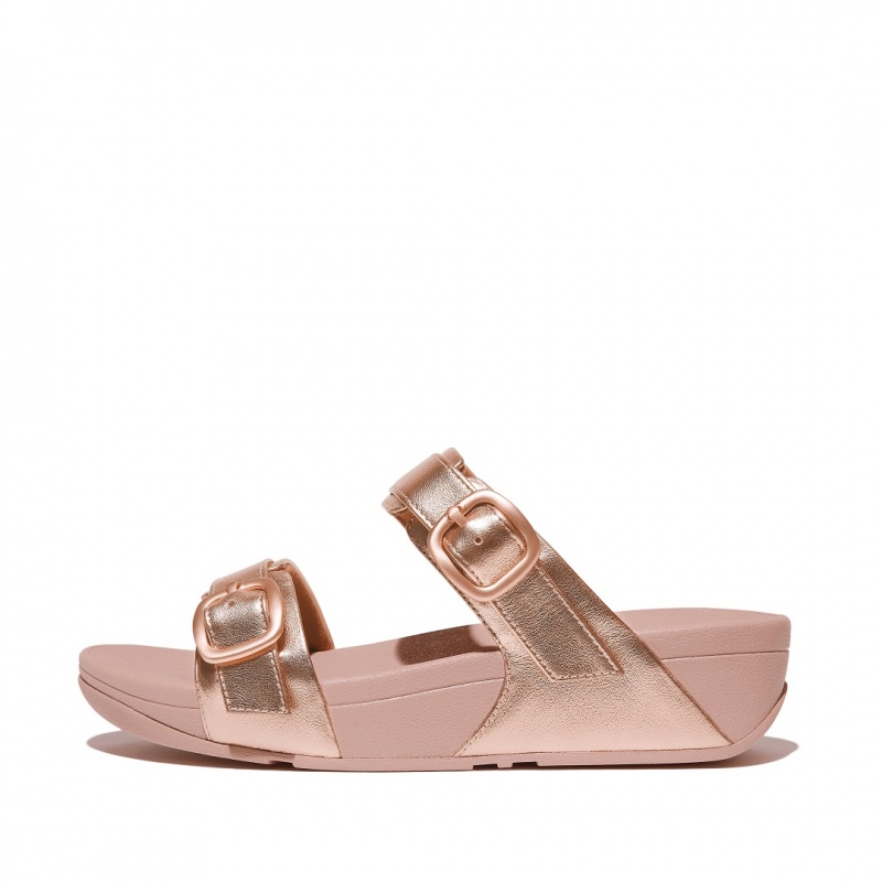 Rose Gold Fitflop Lulu Leather Women\'s Slides | PH-2371GWYXL