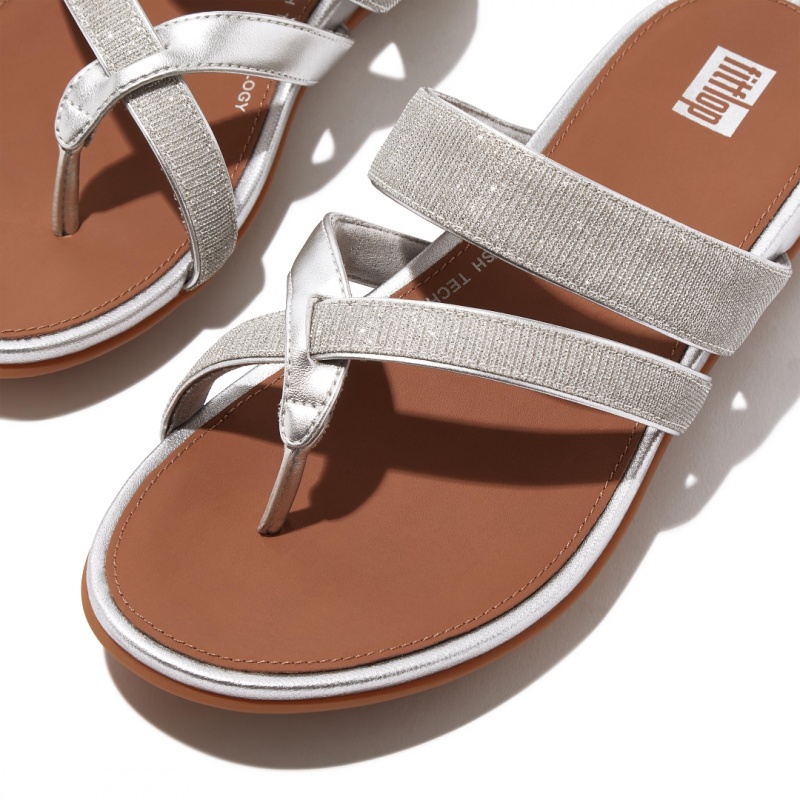 Silver Fitflop Gracie Glitz Mesh Polyester Thongs Women's Toe-Post Sandals | PH-2158ETLDN