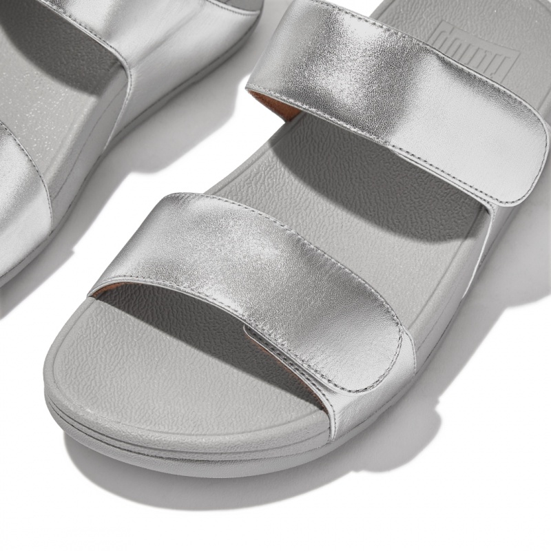 Silver Fitflop Lulu Adjustable Metallic Leather Women's Slides | PH-2031TBRFM