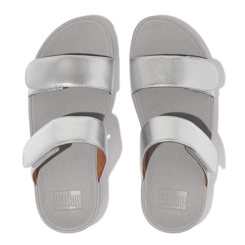 Silver Fitflop Lulu Adjustable Metallic Leather Women's Slides | PH-2031TBRFM