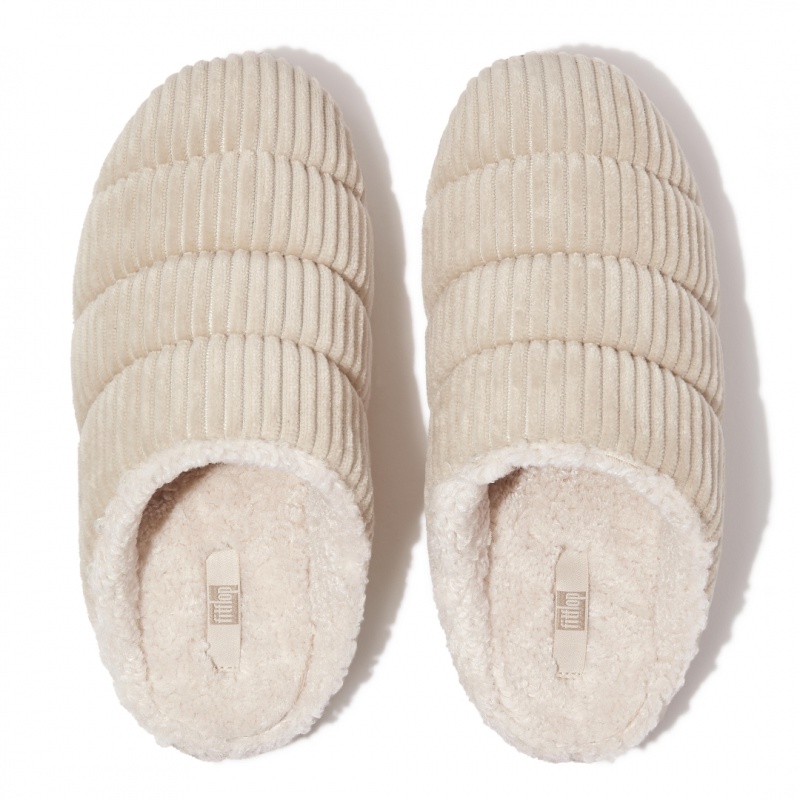 White Fitflop Chrissie Corduroy Polyester Women's Slippers | PH-2049VWAYS