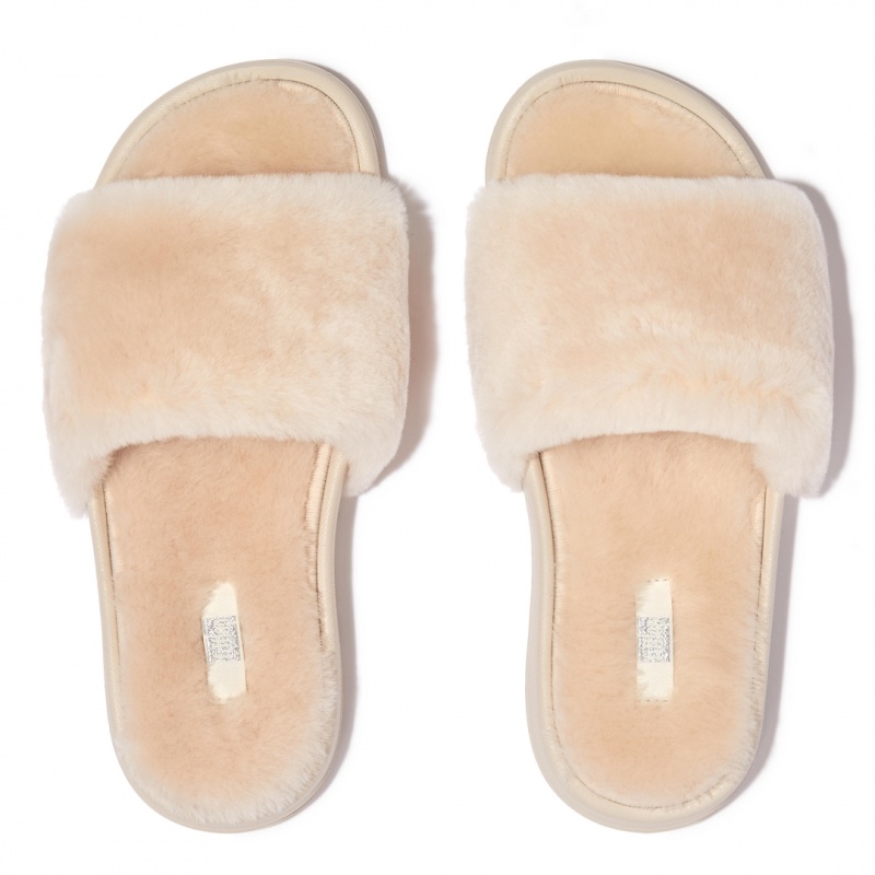 White Fitflop Iqushion Shearling Women's Slides | PH-8517HBWSP