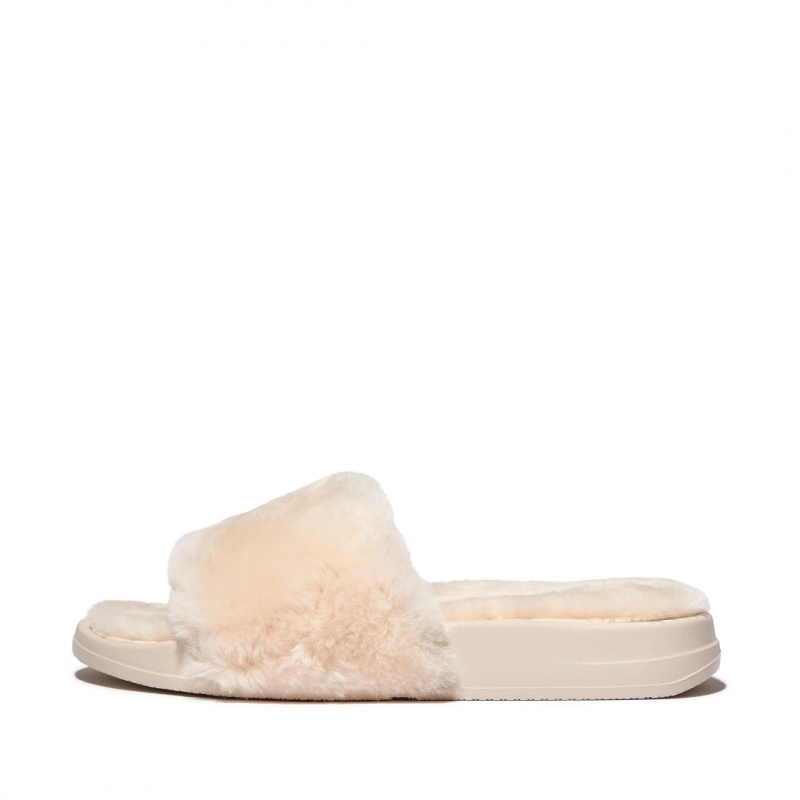 White Fitflop Iqushion Shearling Women\'s Slides | PH-8517HBWSP