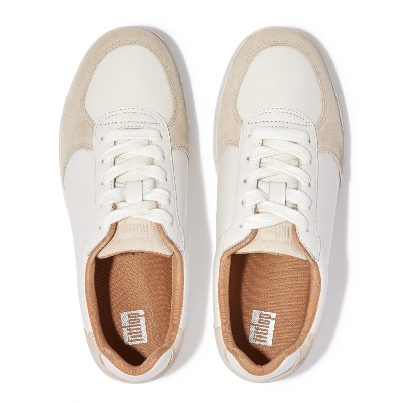 White / Beige Fitflop Rally Panel Women's Sneakers | PH-3814IOQJF